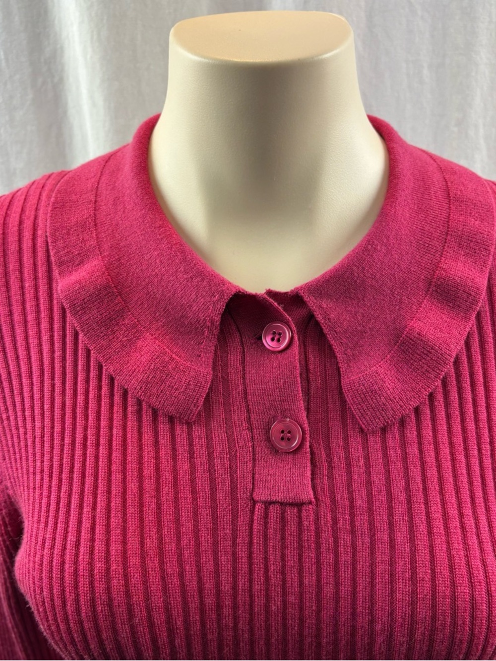 J.Crew Pink Ruffle-collar Ribbed Merino Wool Sweater M - Picture 7 of 11